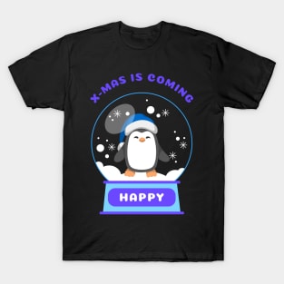 Xmas Is Coming Happy Penguin (Blue) T-Shirt